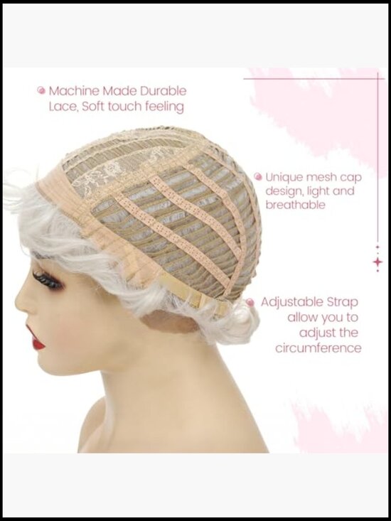 Short Pixie Cut Wig with Bangs Lightweight Breathable Synthetic Hair Natural